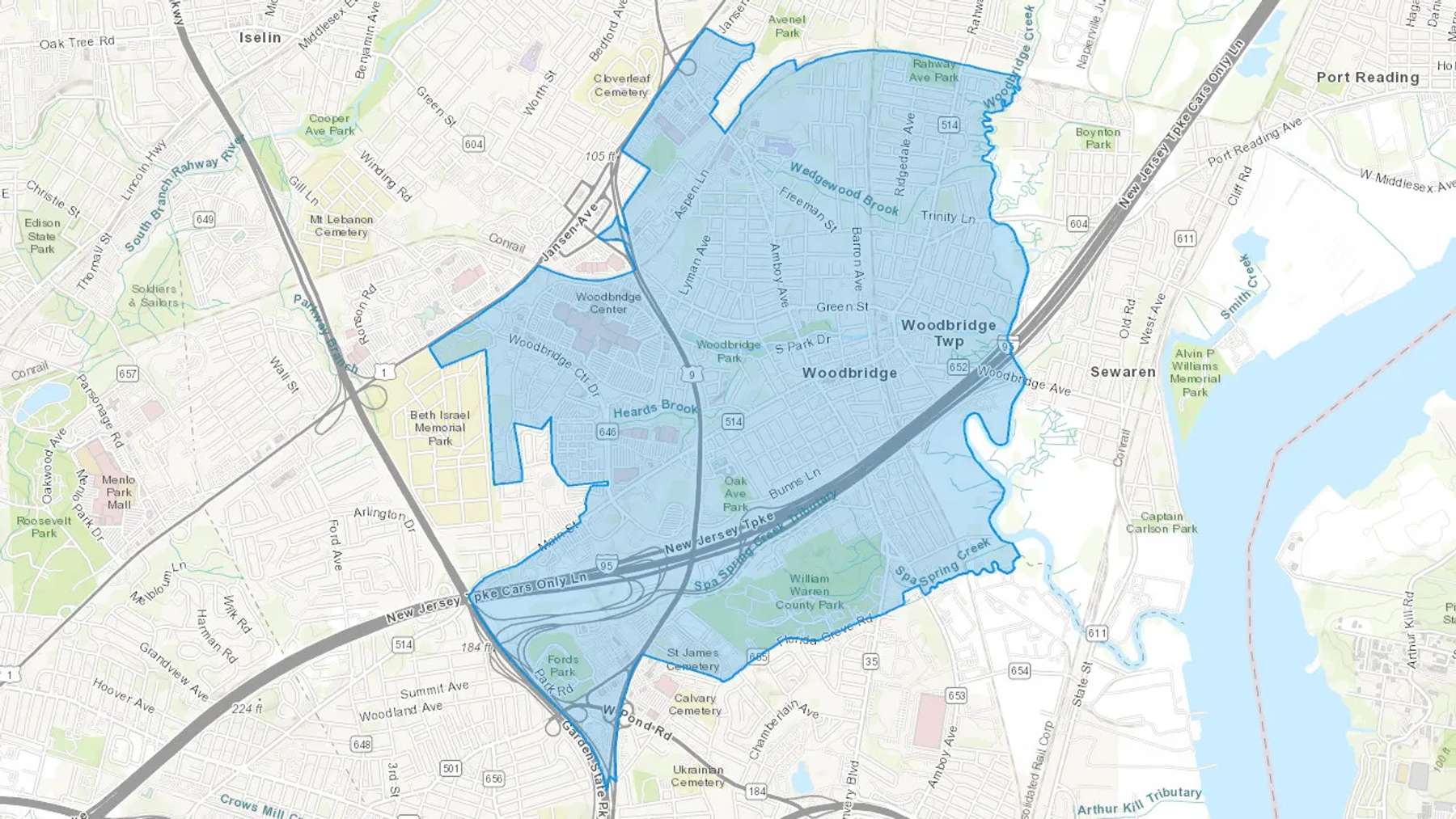 Woodbridge, NJ Cash heating Oil delivery map Map of the COD Fuel Oil delivery service area for Woodbridge, NJ