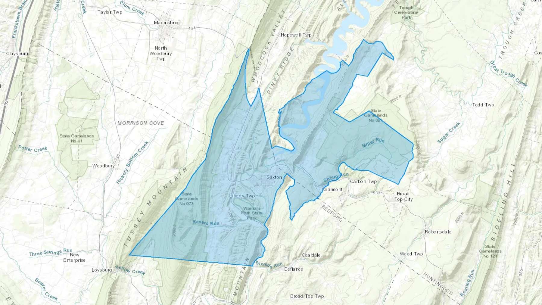Saxton, PA Cash heating Oil delivery map Map of the COD Fuel Oil delivery service area for Saxton, PA