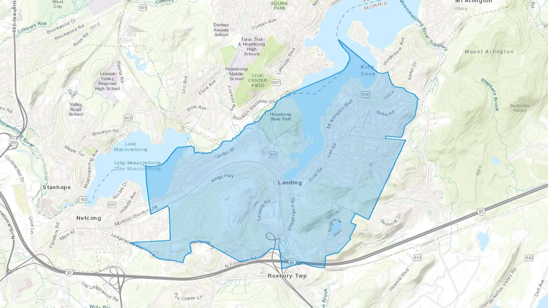 Landing, NJ Cash heating Oil delivery map Map of the COD Fuel Oil delivery service area for Landing, NJ