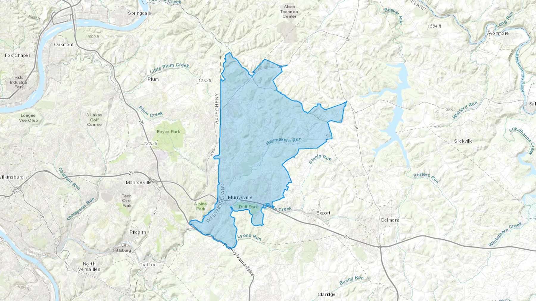 Murrysville, PA Cash heating Oil delivery map Map of the COD Fuel Oil delivery service area for Murrysville, PA