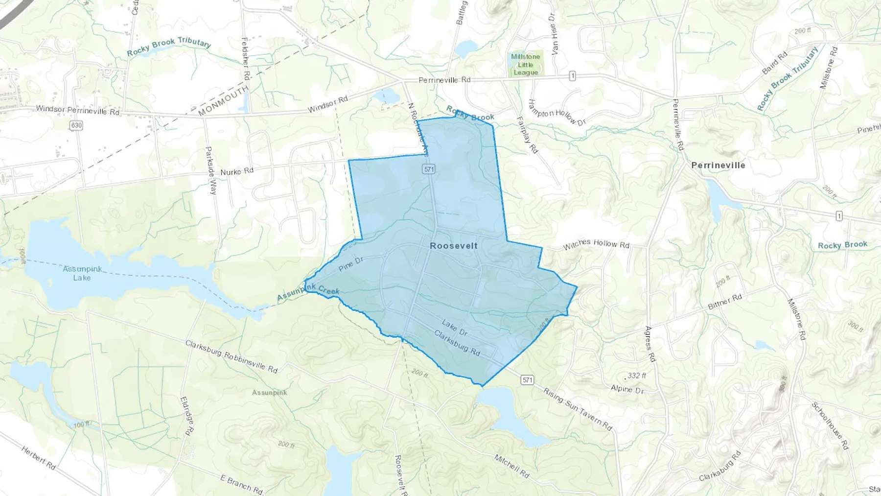 Roosevelt, NJ Cash heating Oil delivery map Map of the COD Fuel Oil delivery service area for Roosevelt, NJ