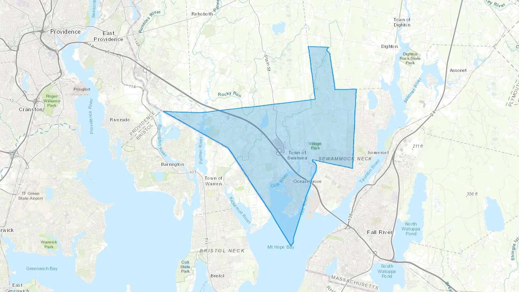 Swansea, MA Cash heating Oil delivery map Map of the COD Fuel Oil delivery service area for Swansea, MA