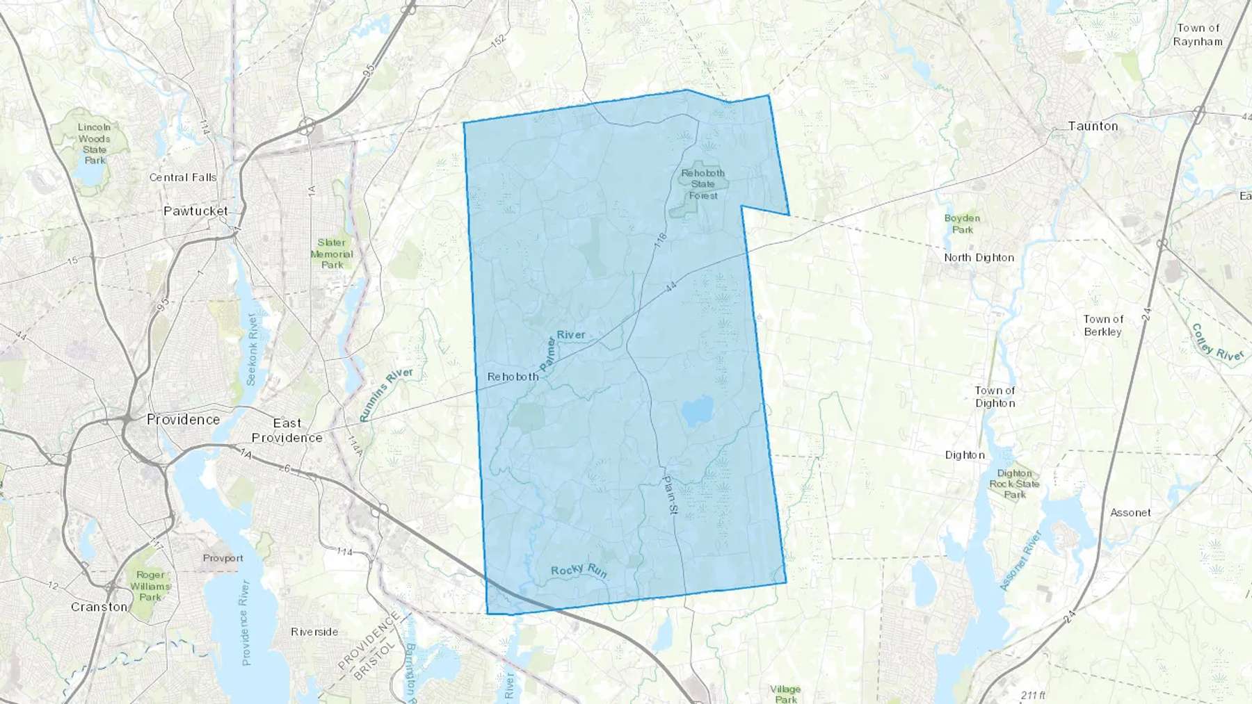 Rehoboth, MA Cash heating Oil delivery map Map of the COD Fuel Oil delivery service area for Rehoboth, MA