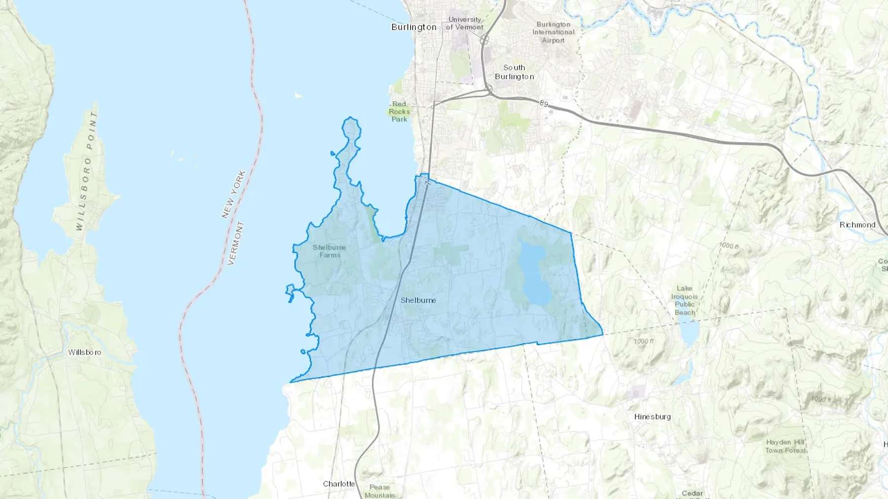Shelburne, VT Cash heating Oil delivery map Map of the COD Fuel Oil delivery service area for Shelburne, VT