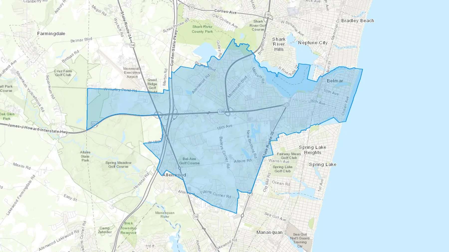 Belmar, NJ Cash heating Oil delivery map Map of the COD Fuel Oil delivery service area for Belmar, NJ