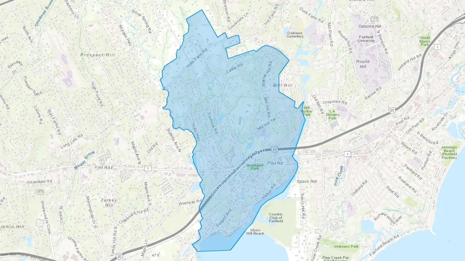 Southport, CT Cash heating Oil delivery map Map of the COD Fuel Oil delivery service area for Southport, CT