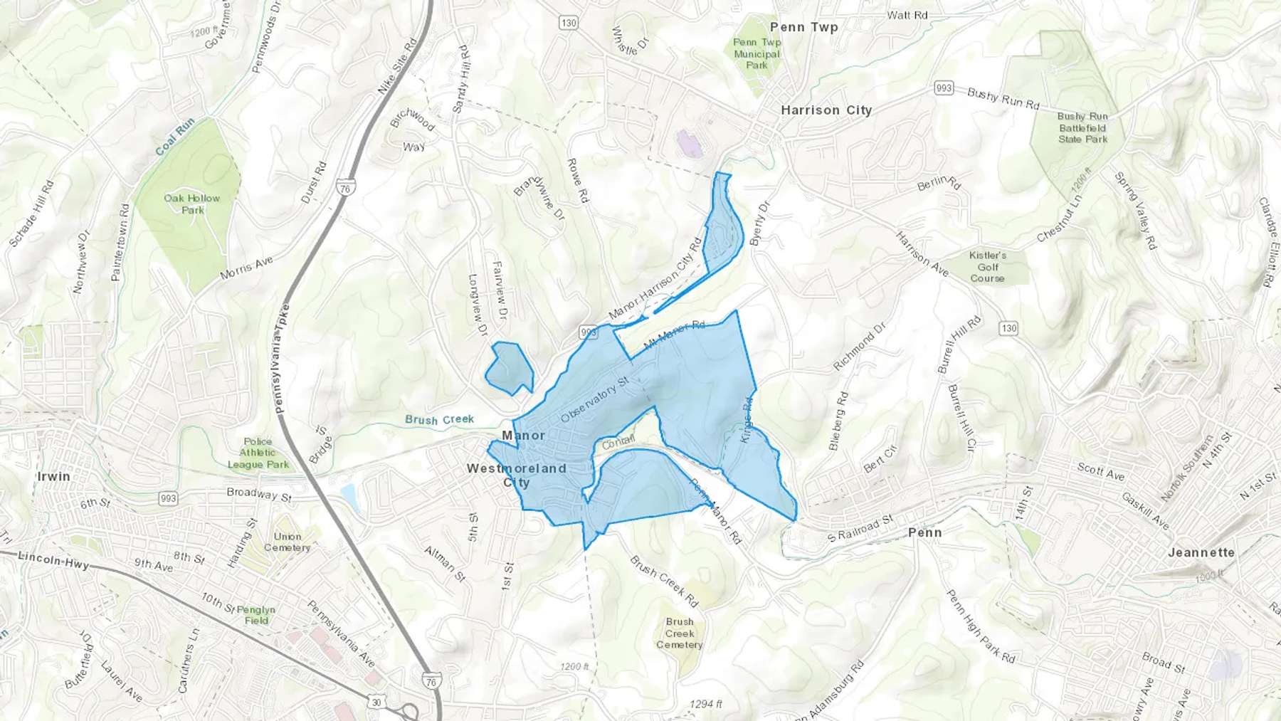 Manor, PA Cash heating Oil delivery map Map of the COD Fuel Oil delivery service area for Manor, PA
