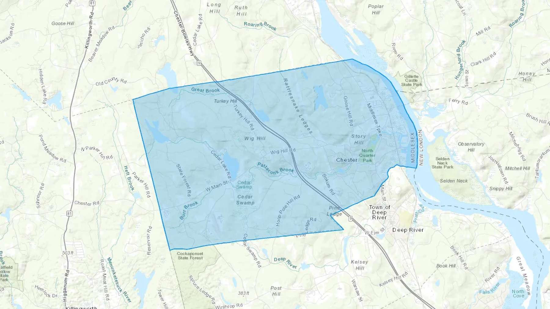 Chester, CT Cash heating Oil delivery map Map of the COD Fuel Oil delivery service area for Chester, CT