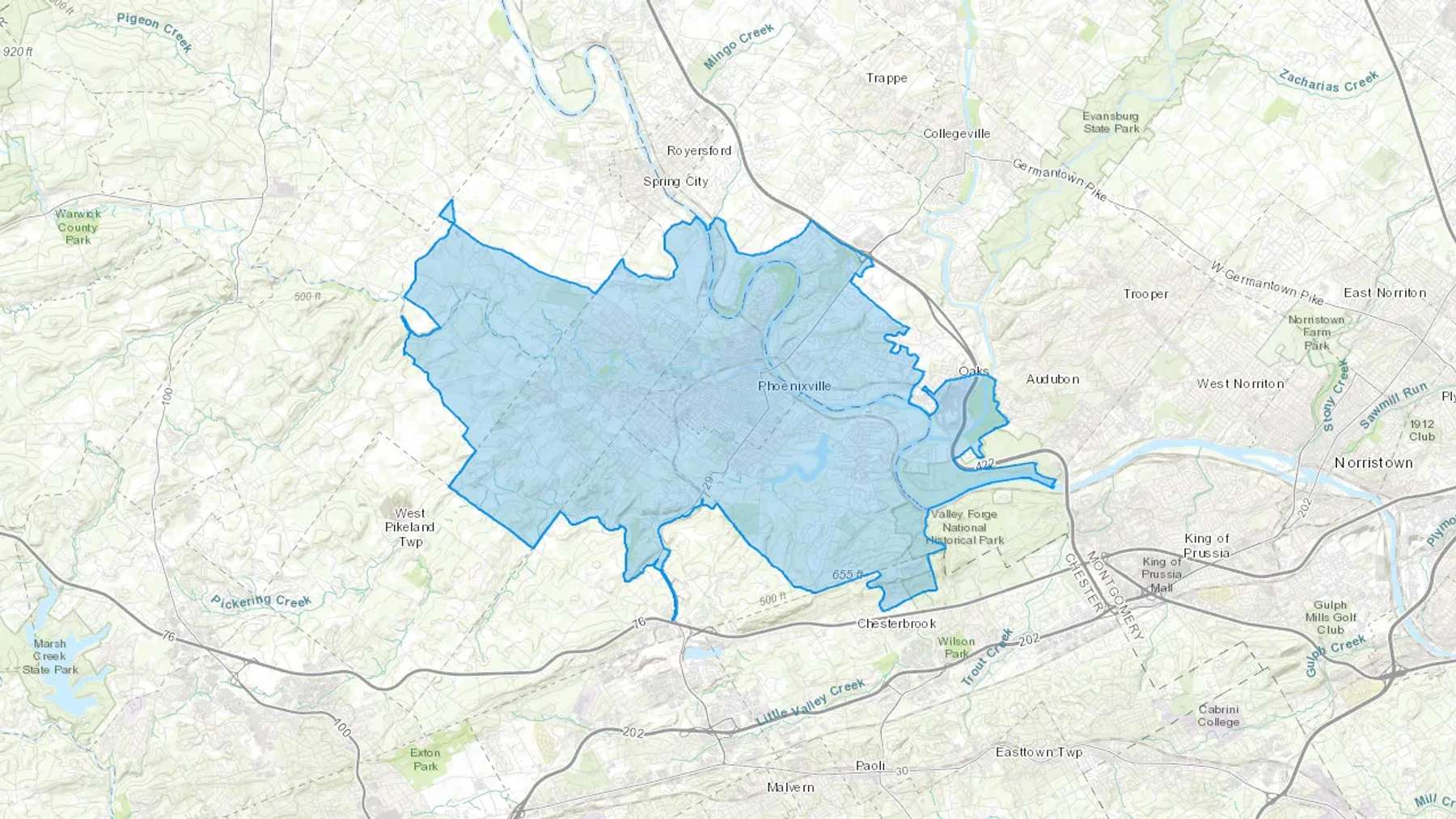 Phoenixville, PA Cash heating Oil delivery map Map of the COD Fuel Oil delivery service area for Phoenixville, PA