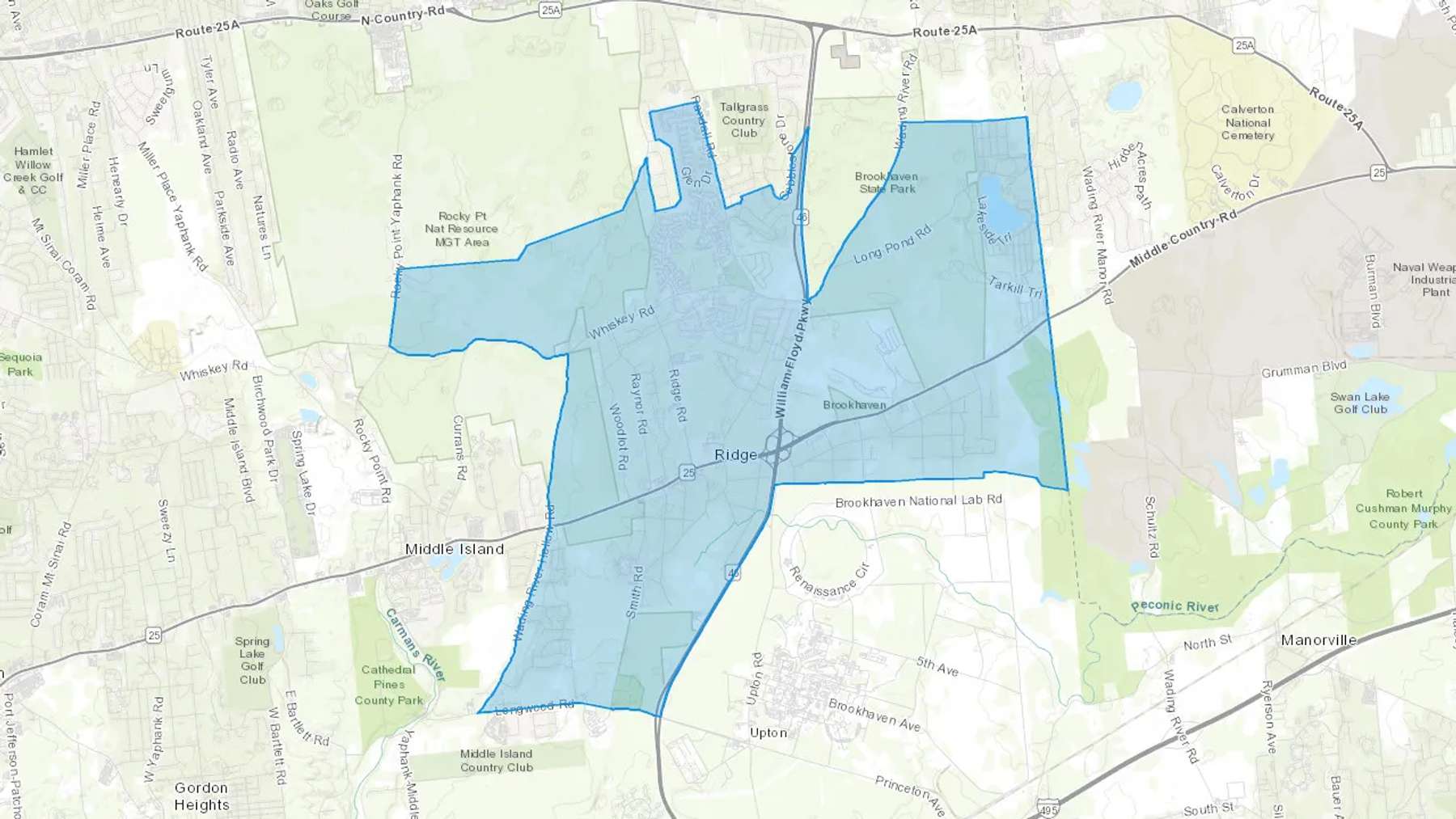 Ridge, NY Cash heating Oil delivery map Map of the COD Fuel Oil delivery service area for Ridge, NY