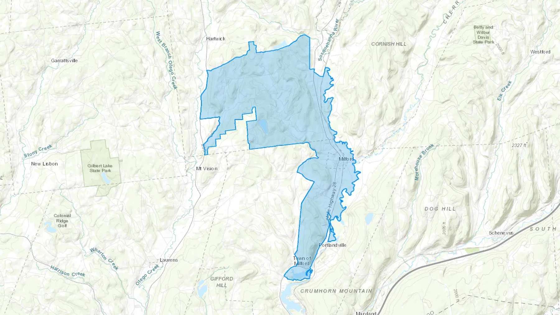 Milford, NY Cash heating Oil delivery map Map of the COD Fuel Oil delivery service area for Milford, NY