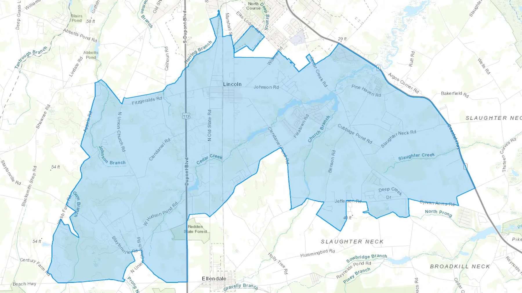Lincoln, DE Cash heating Oil delivery map Map of the COD Fuel Oil delivery service area for Lincoln, DE