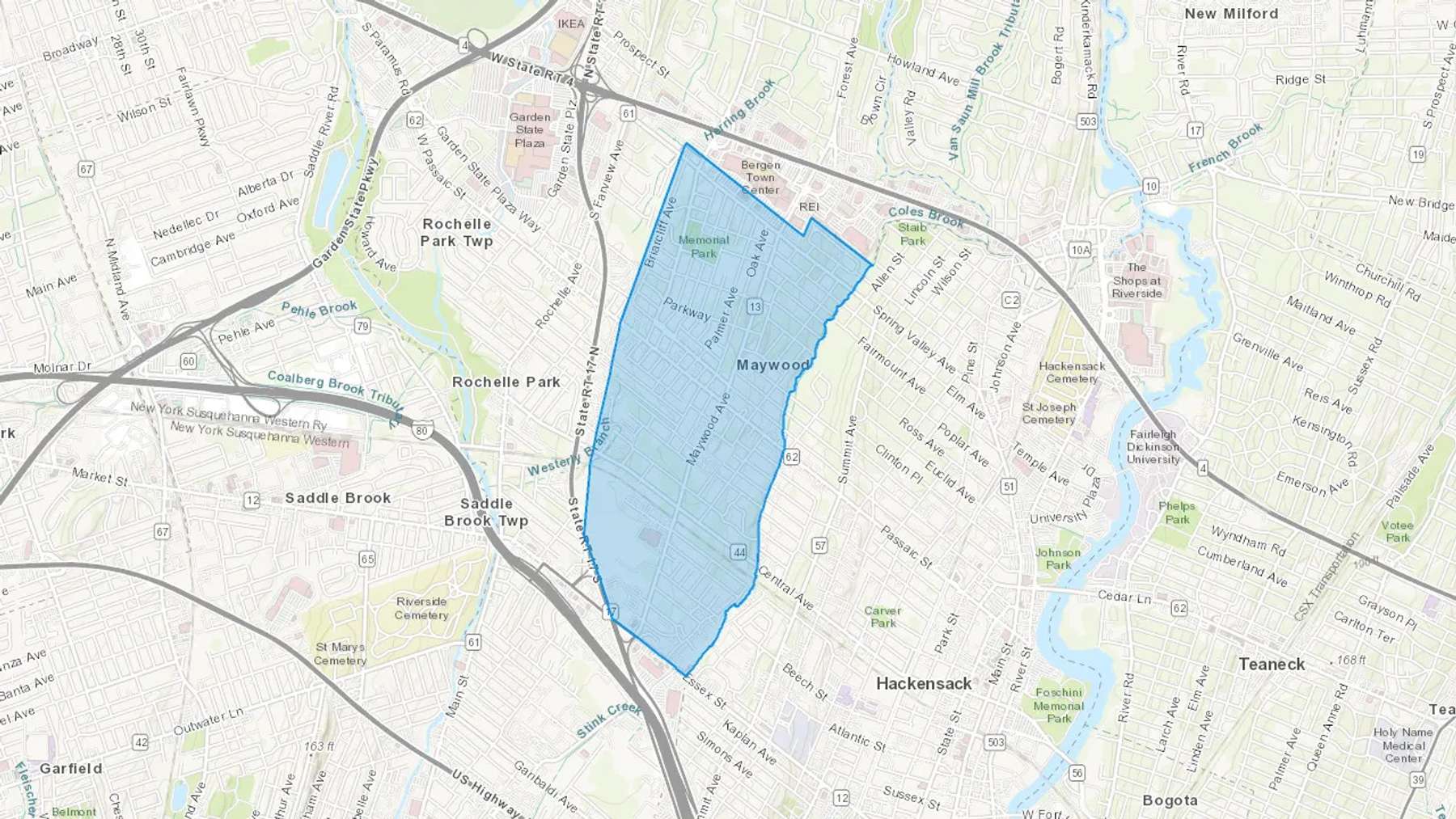 Maywood, NJ Cash heating Oil delivery map Map of the COD Fuel Oil delivery service area for Maywood, NJ