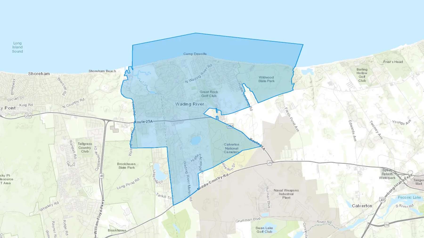 Wading River, NY Cash heating Oil delivery map Map of the COD Fuel Oil delivery service area for Wading River, NY