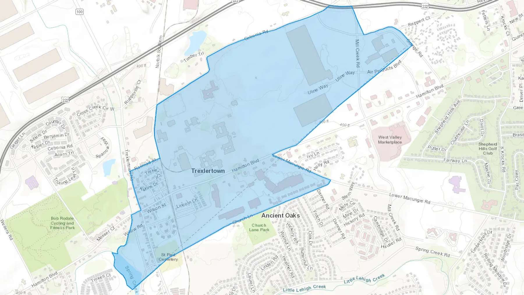 Trexlertown, PA Cash heating Oil delivery map Map of the COD Fuel Oil delivery service area for Trexlertown, PA