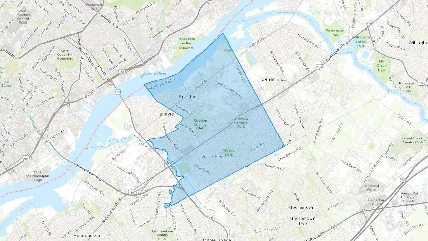 Riverton, NJ Cash heating Oil delivery map Map of the COD Fuel Oil delivery service area for Riverton, NJ