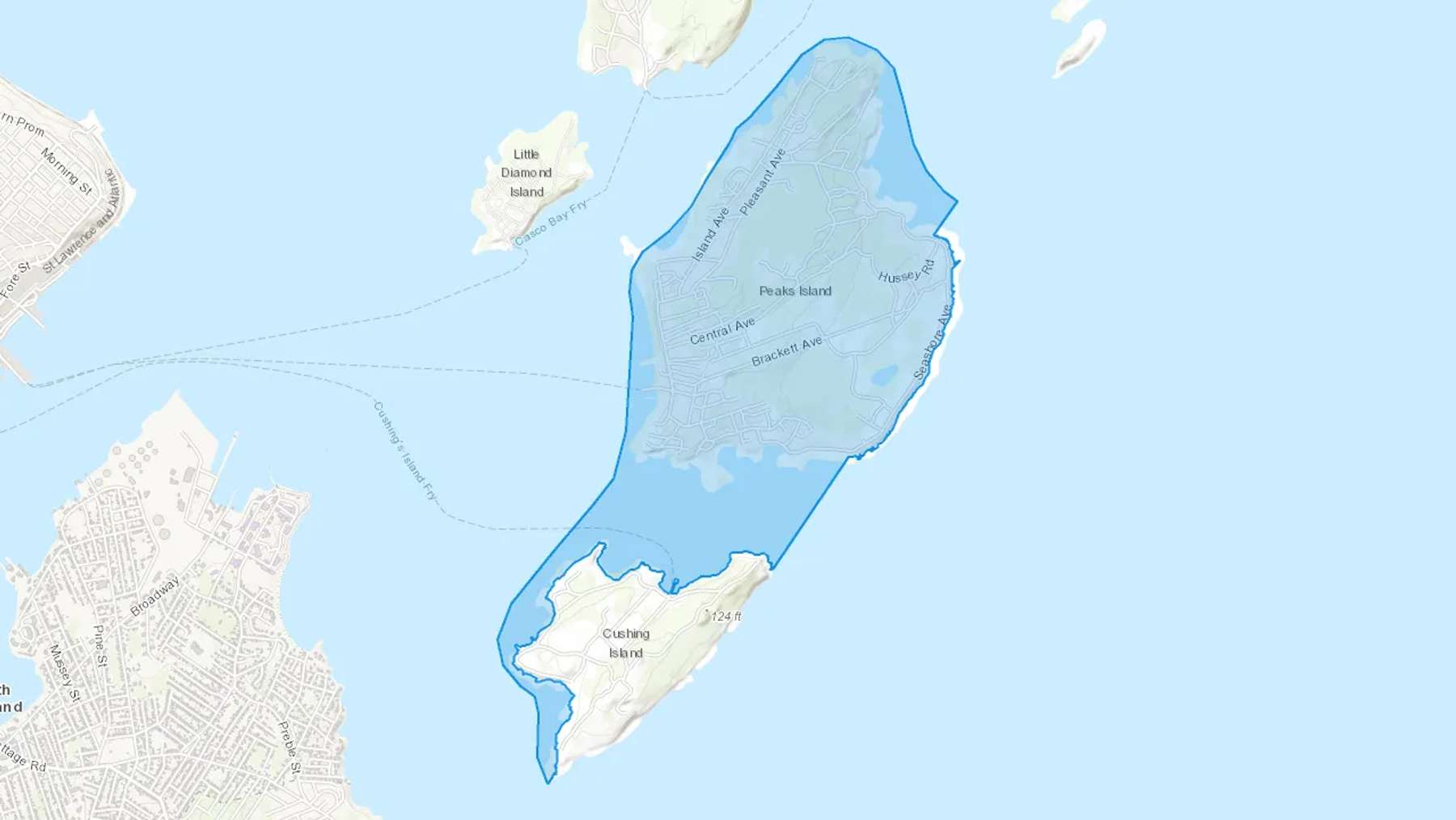 Peaks Island, ME Cash heating Oil delivery map Map of the COD Fuel Oil delivery service area for Peaks Island, ME