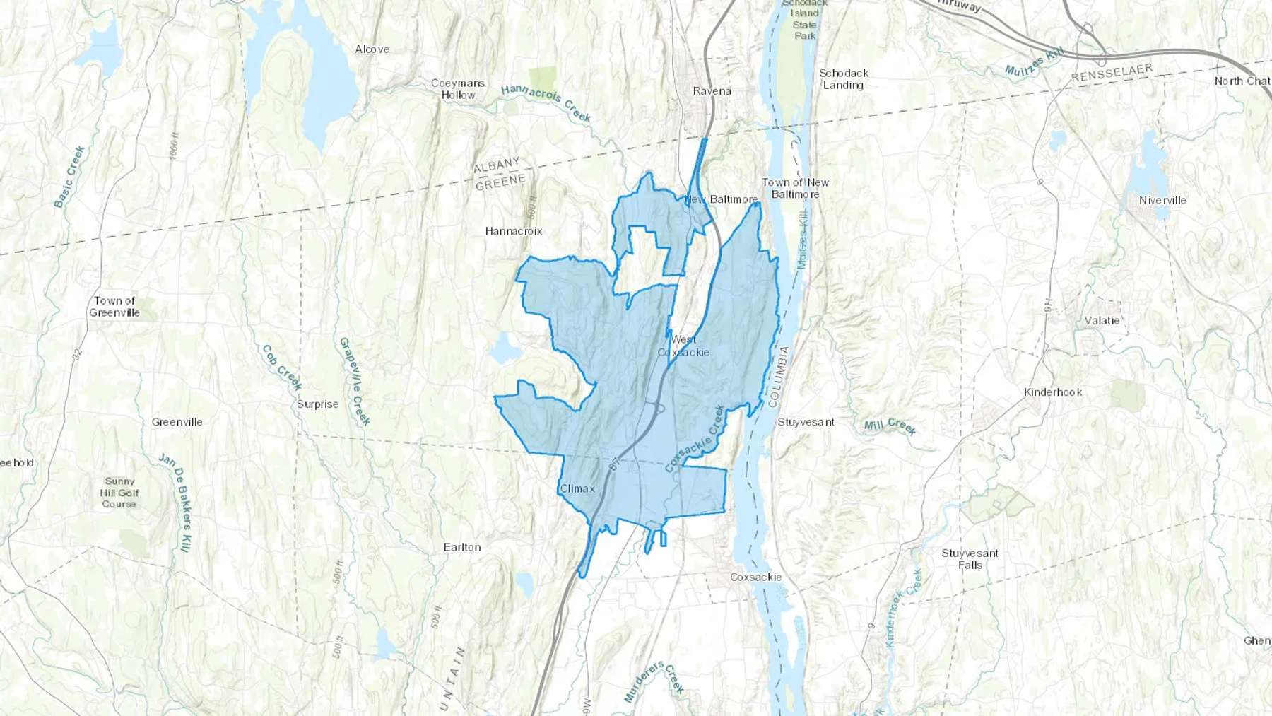 West Coxsackie, NY Cash heating Oil delivery map Map of the COD Fuel Oil delivery service area for West Coxsackie, NY