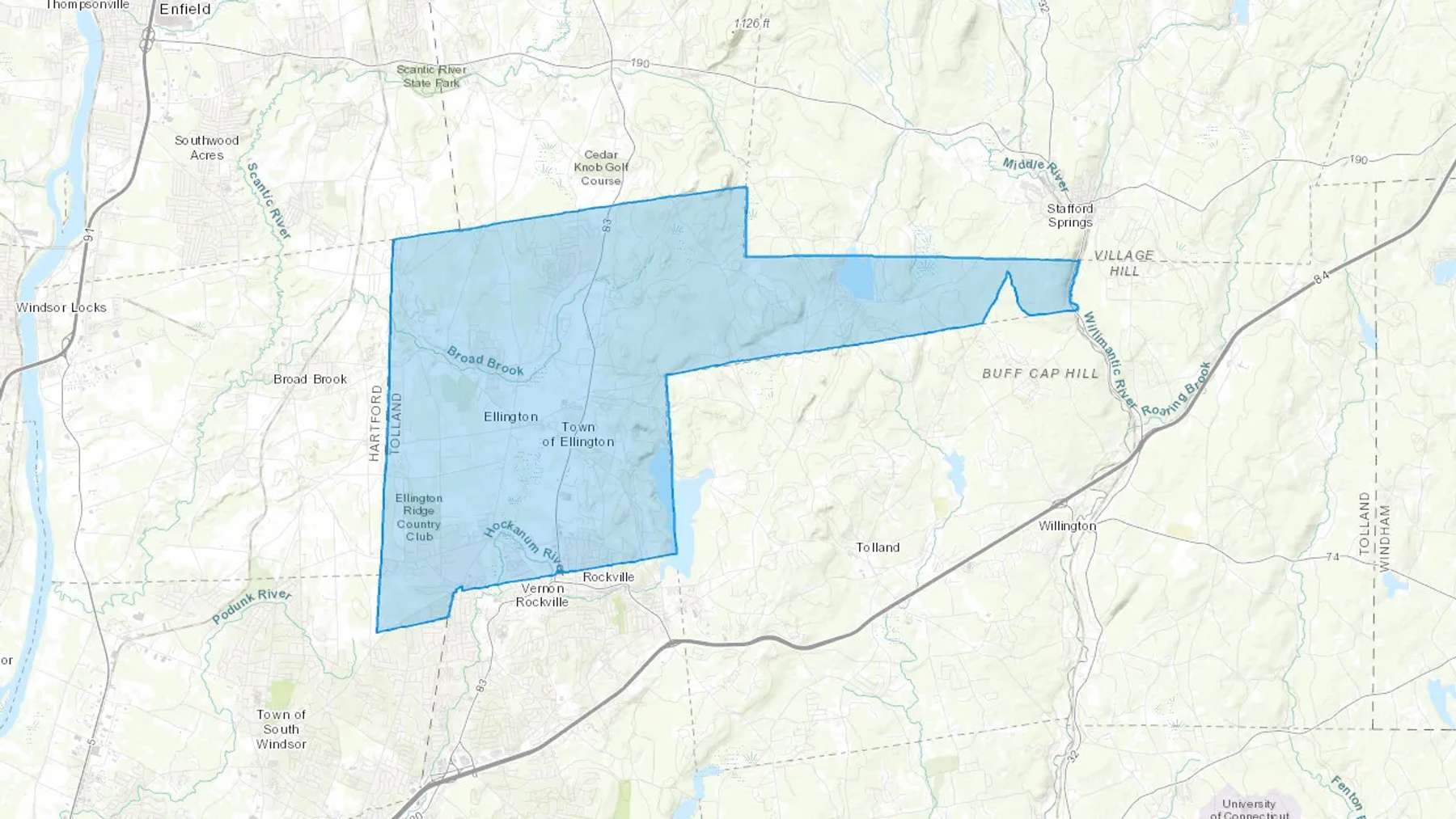 Ellington, CT Cash heating Oil delivery map Map of the COD Fuel Oil delivery service area for Ellington, CT