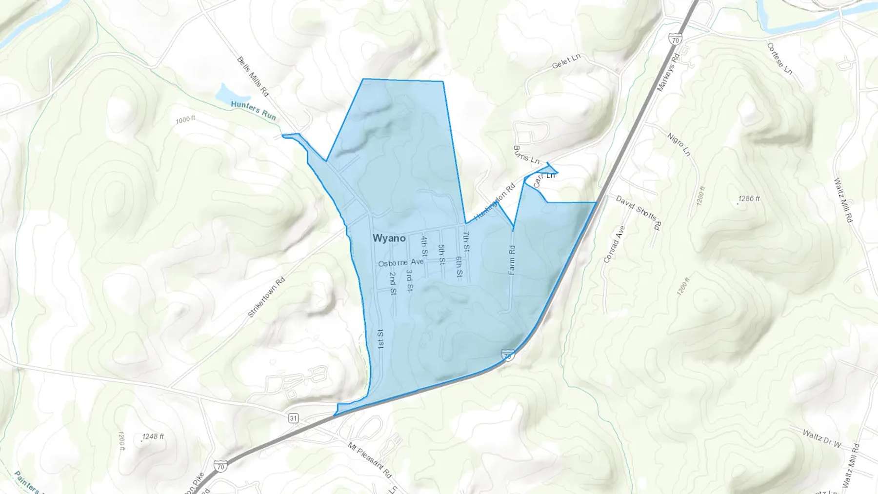 Wyano, PA Cash heating Oil delivery map Map of the COD Fuel Oil delivery service area for Wyano, PA