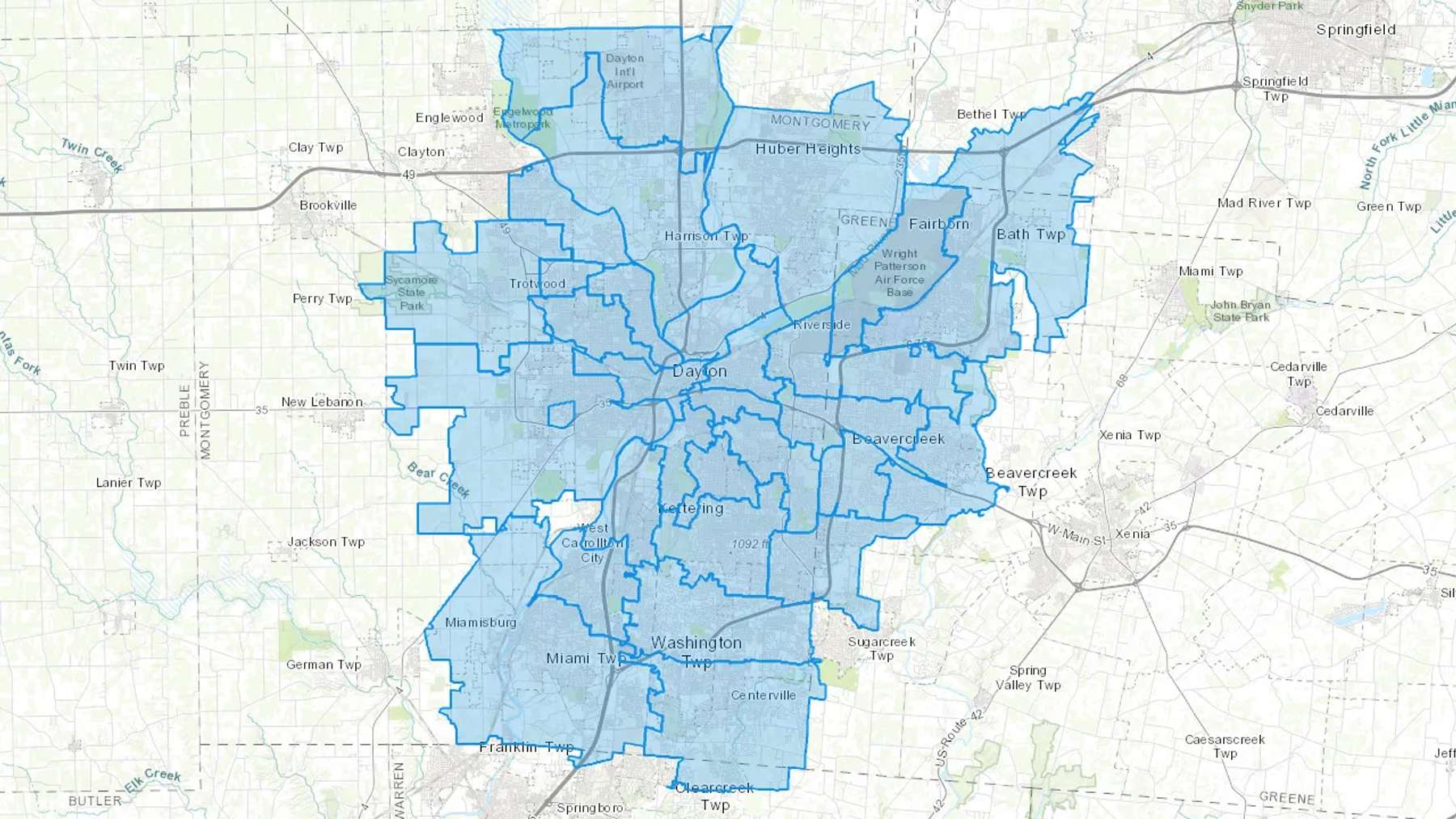 Dayton, OH Cash heating Oil delivery map Map of the COD Fuel Oil delivery service area for Dayton, OH