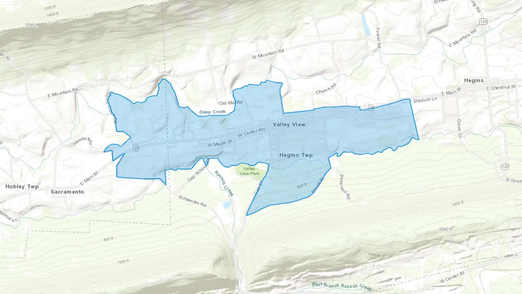 Valley View, PA Cash heating Oil delivery map Map of the COD Fuel Oil delivery service area for Valley View, PA