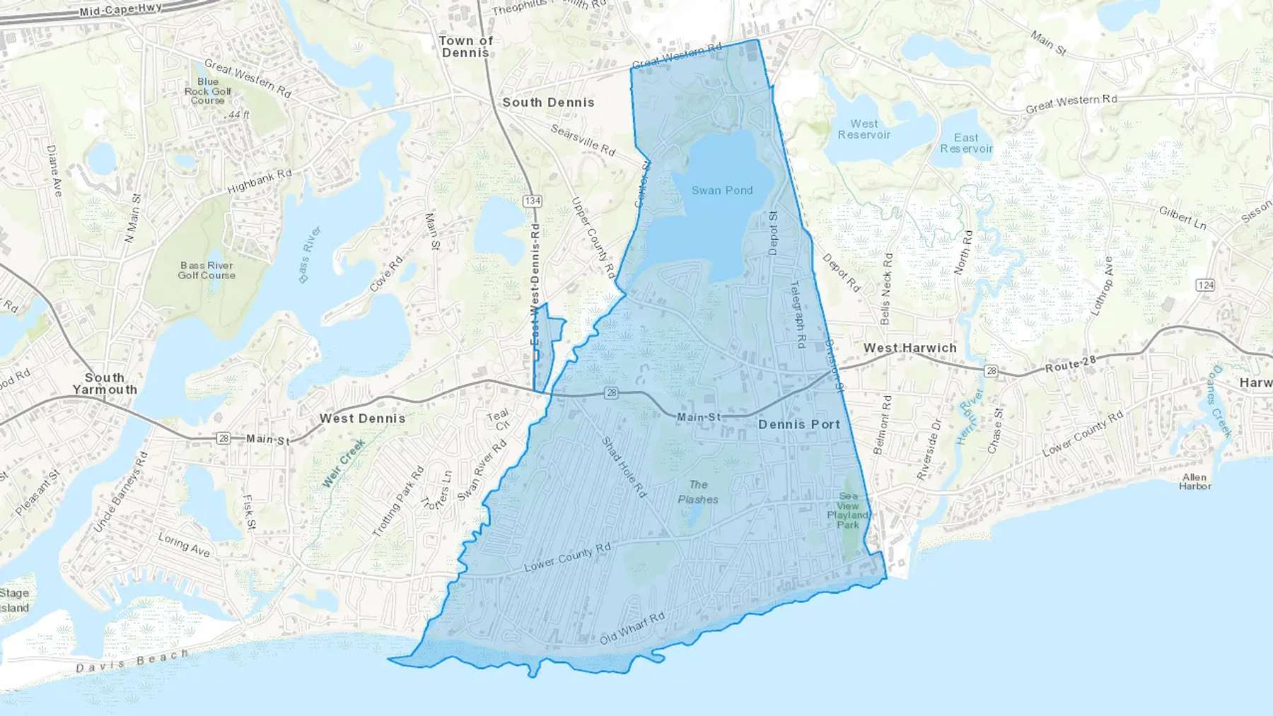 Dennis Port, MA Cash heating Oil delivery map Map of the COD Fuel Oil delivery service area for Dennis Port, MA