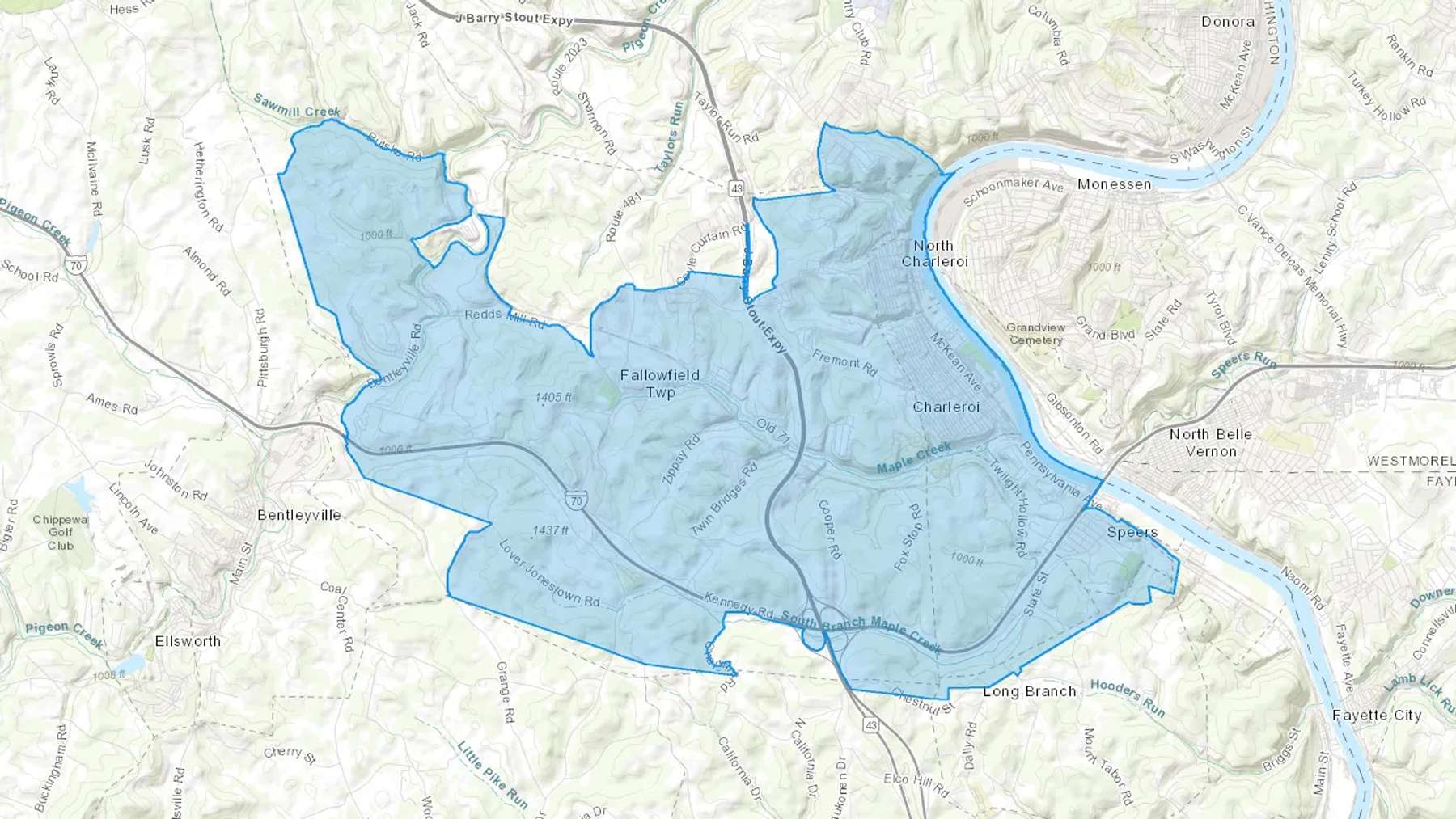Charleroi, PA Cash heating Oil delivery map Map of the COD Fuel Oil delivery service area for Charleroi, PA