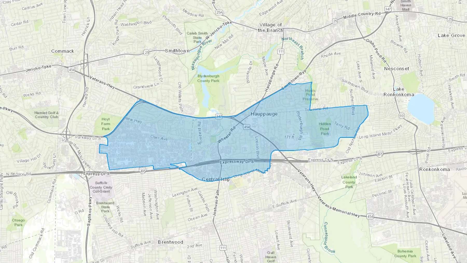 Hauppauge, NY Cash heating Oil delivery map Map of the COD Fuel Oil delivery service area for Hauppauge, NY