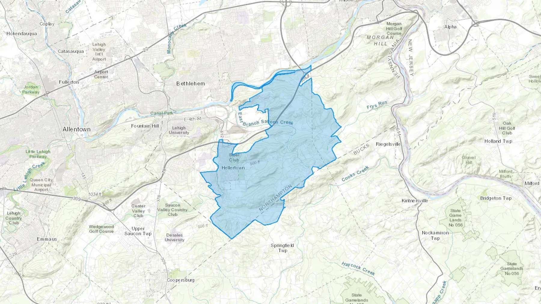 Hellertown, PA Cash heating Oil delivery map Map of the COD Fuel Oil delivery service area for Hellertown, PA