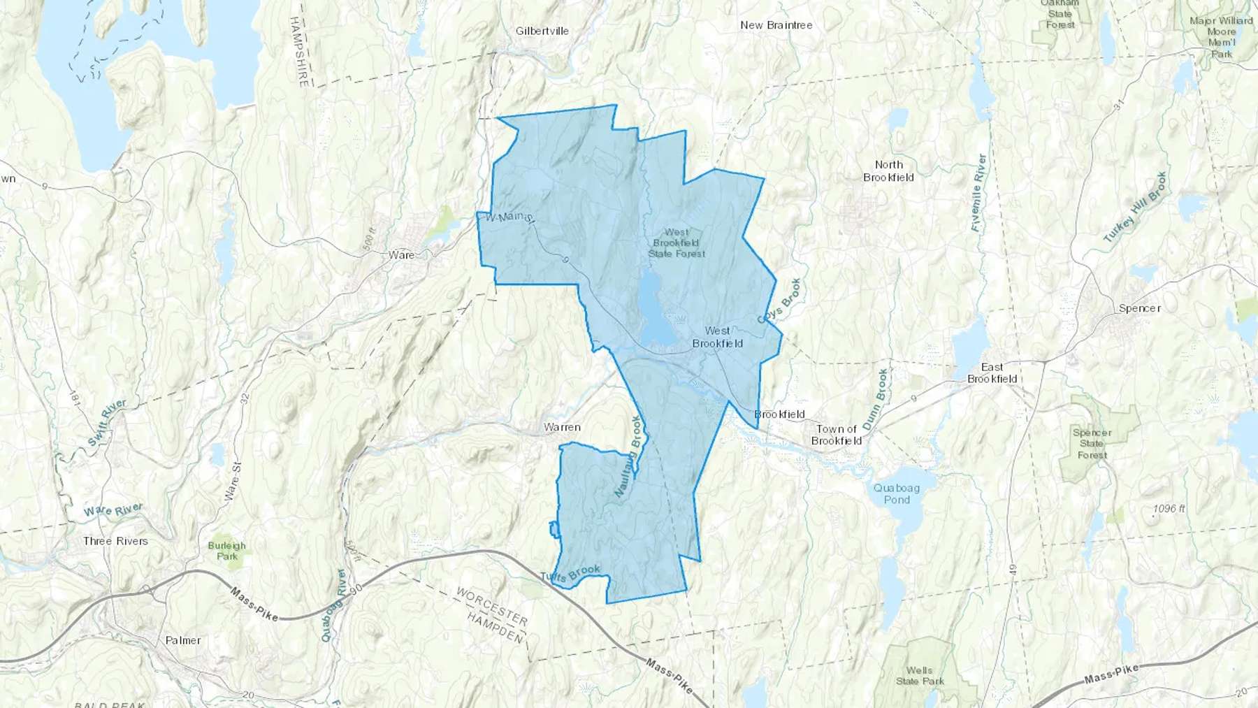 West Brookfield, MA Cash heating Oil delivery map Map of the COD Fuel Oil delivery service area for West Brookfield, MA