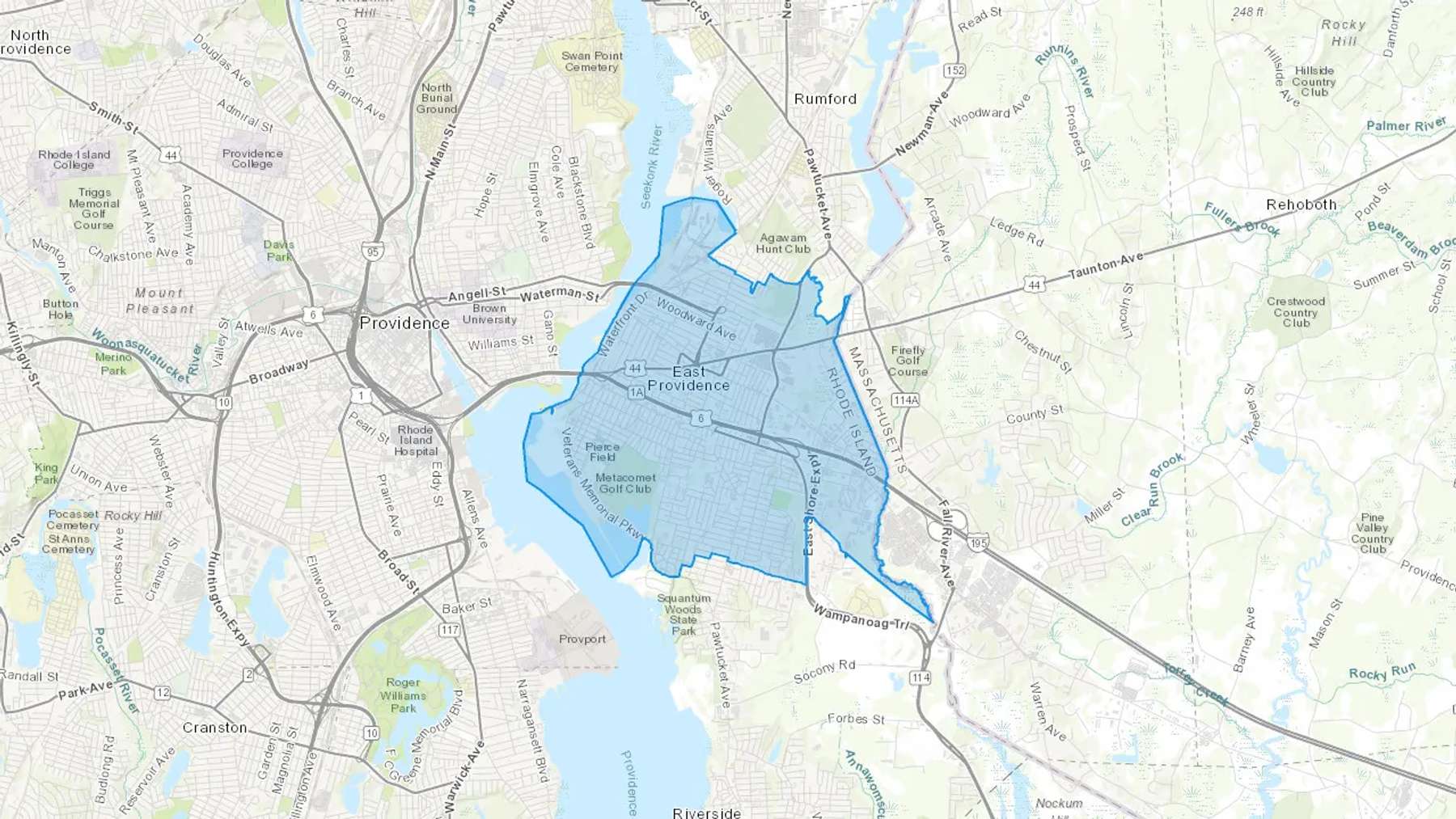 East Providence, RI Cash heating Oil delivery map Map of the COD Fuel Oil delivery service area for East Providence, RI