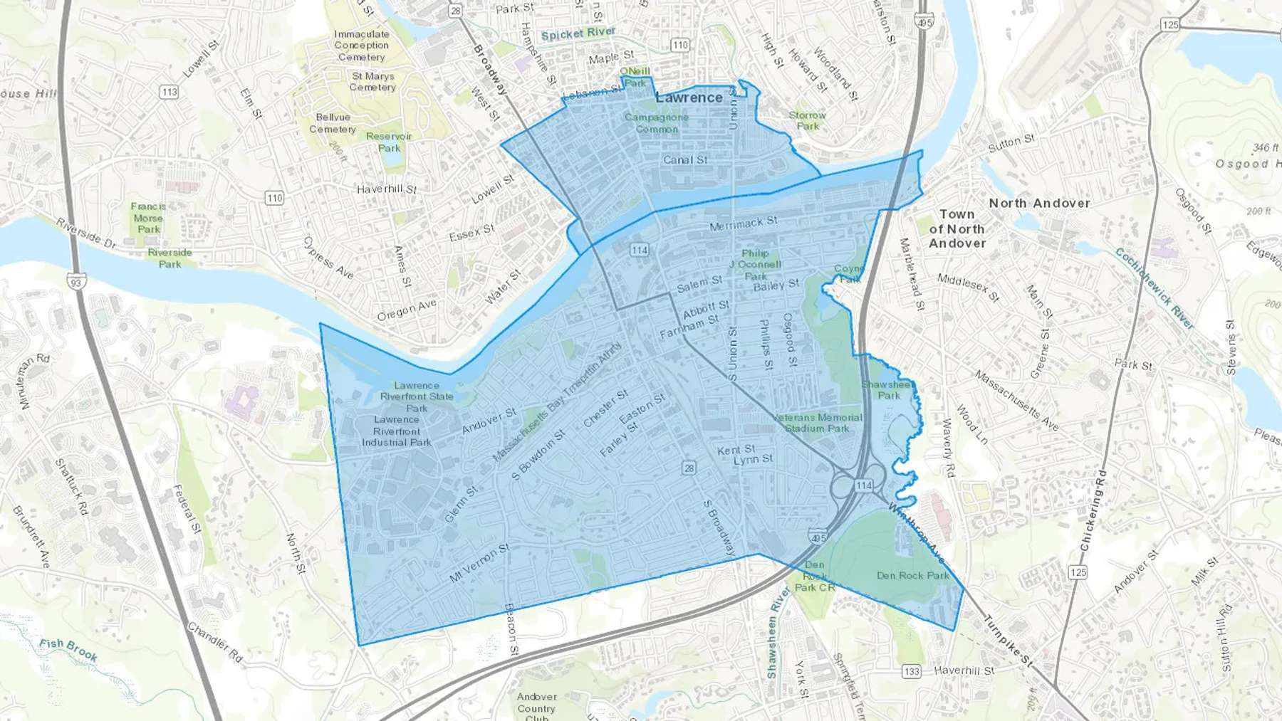 Lawrence, MA Cash heating Oil delivery map Map of the COD Fuel Oil delivery service area for Lawrence, MA