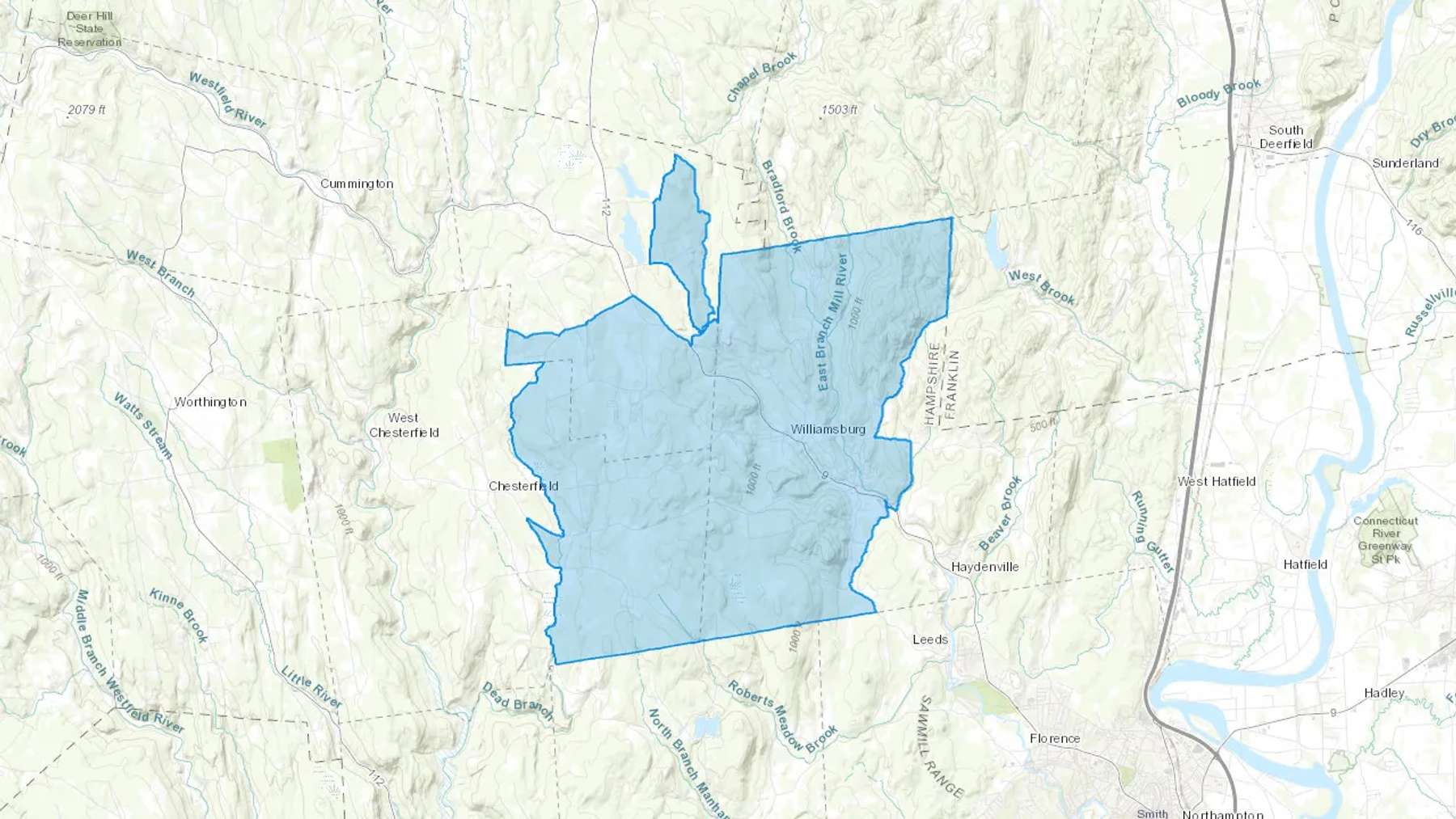 Williamsburg, MA Cash heating Oil delivery map Map of the COD Fuel Oil delivery service area for Williamsburg, MA