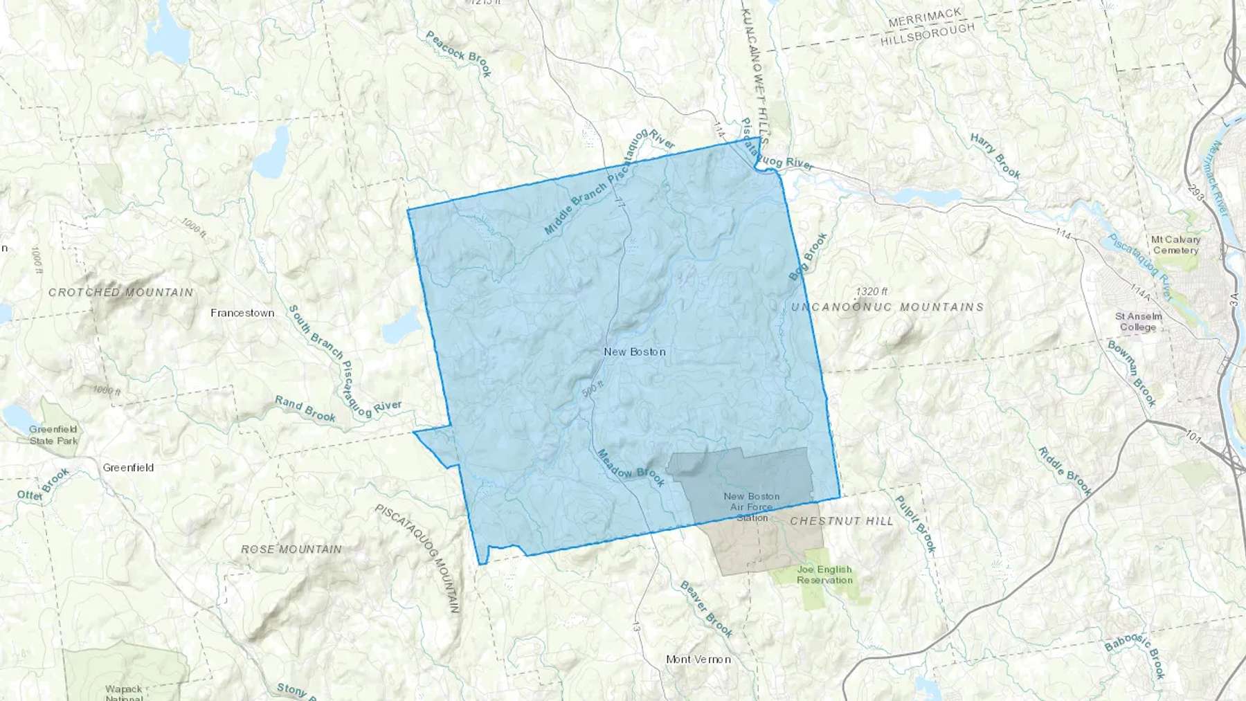 New Boston, NH Cash heating Oil delivery map Map of the COD Fuel Oil delivery service area for New Boston, NH