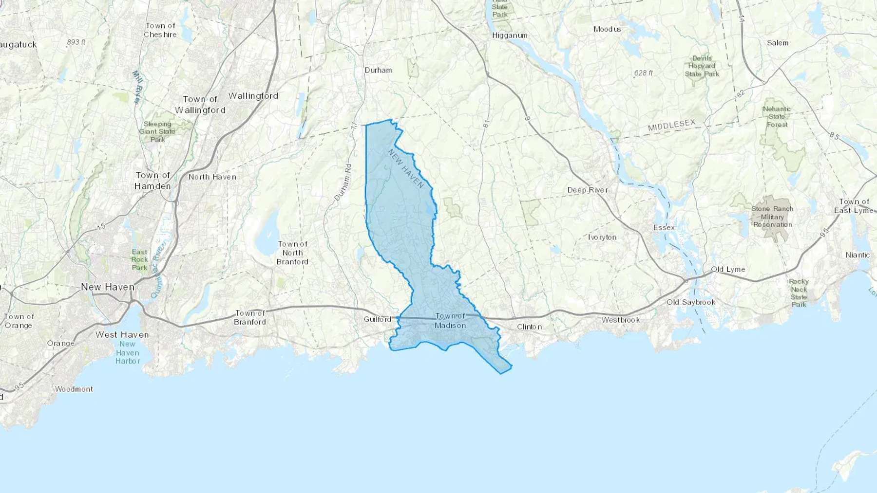 Madison, CT Cash heating Oil delivery map Map of the COD Fuel Oil delivery service area for Madison, CT