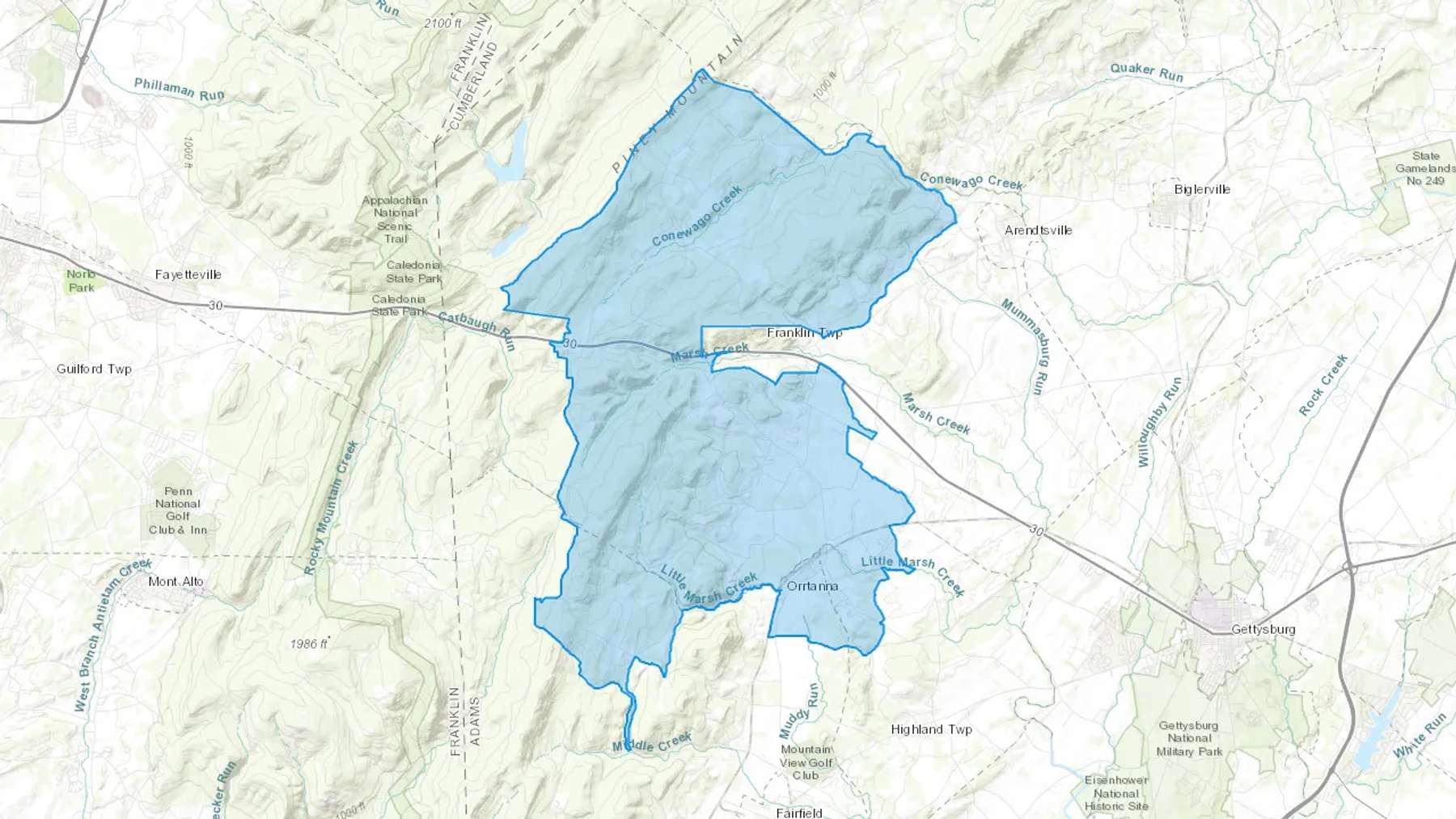 Orrtanna, PA Cash heating Oil delivery map Map of the COD Fuel Oil delivery service area for Orrtanna, PA