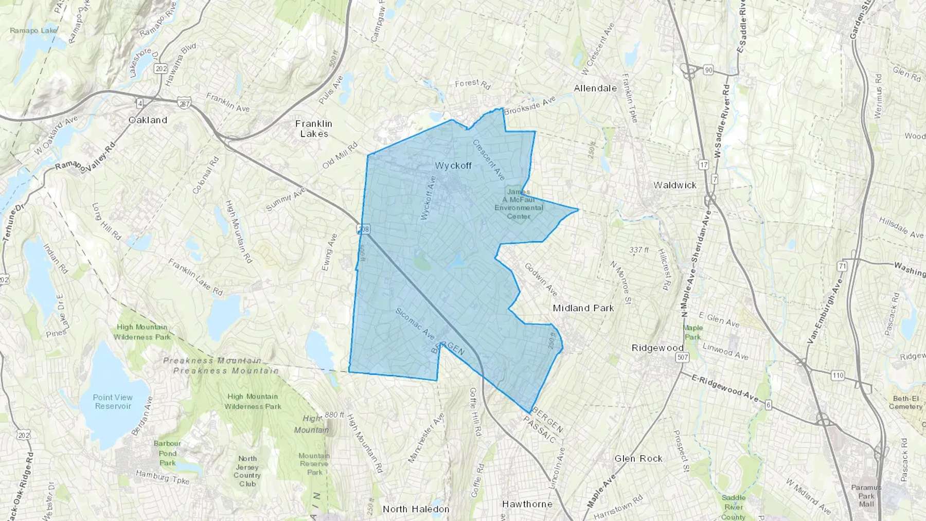 Wyckoff, NJ Cash heating Oil delivery map Map of the COD Fuel Oil delivery service area for Wyckoff, NJ