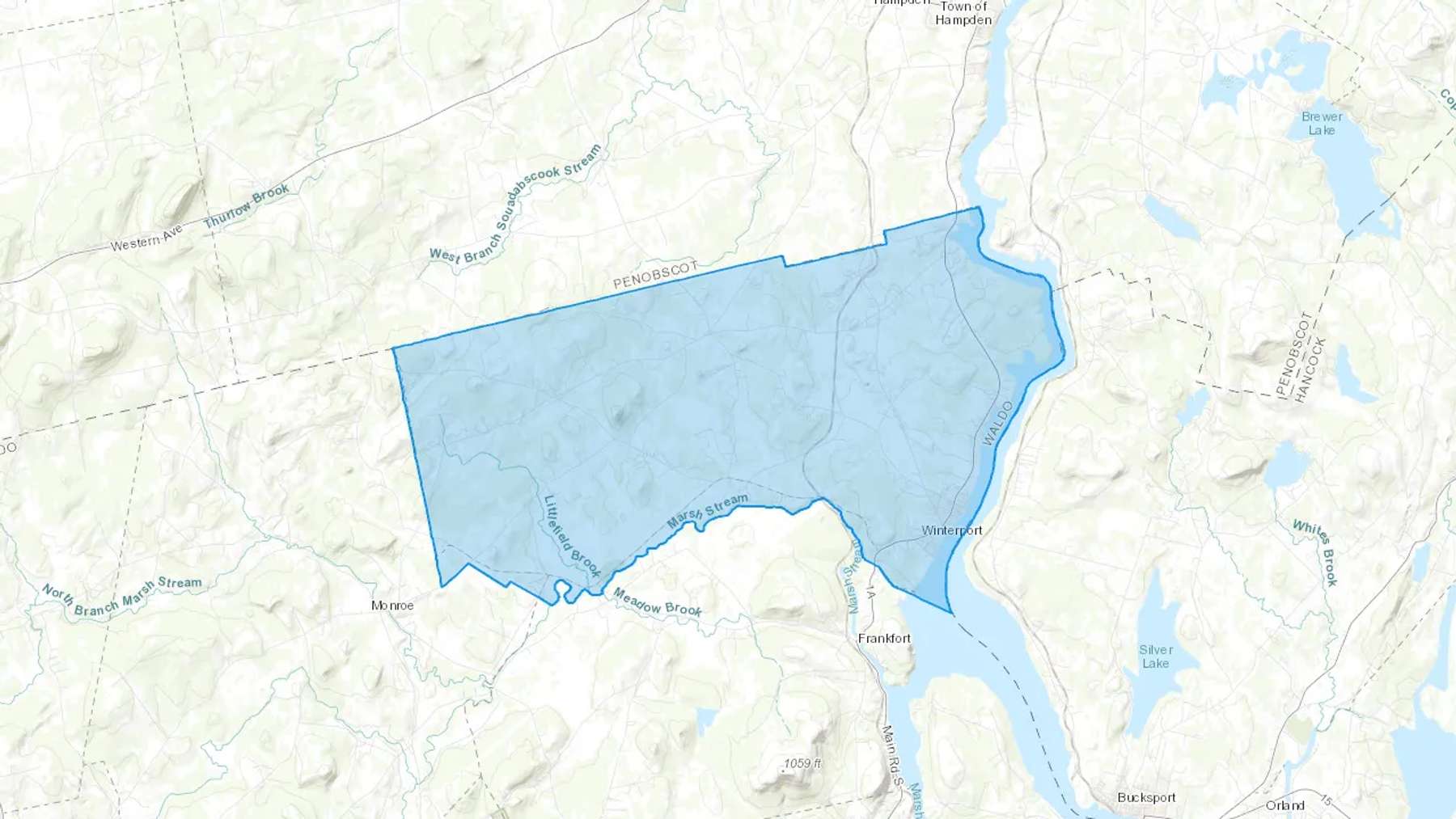 Winterport, ME Cash heating Oil delivery map Map of the COD Fuel Oil delivery service area for Winterport, ME