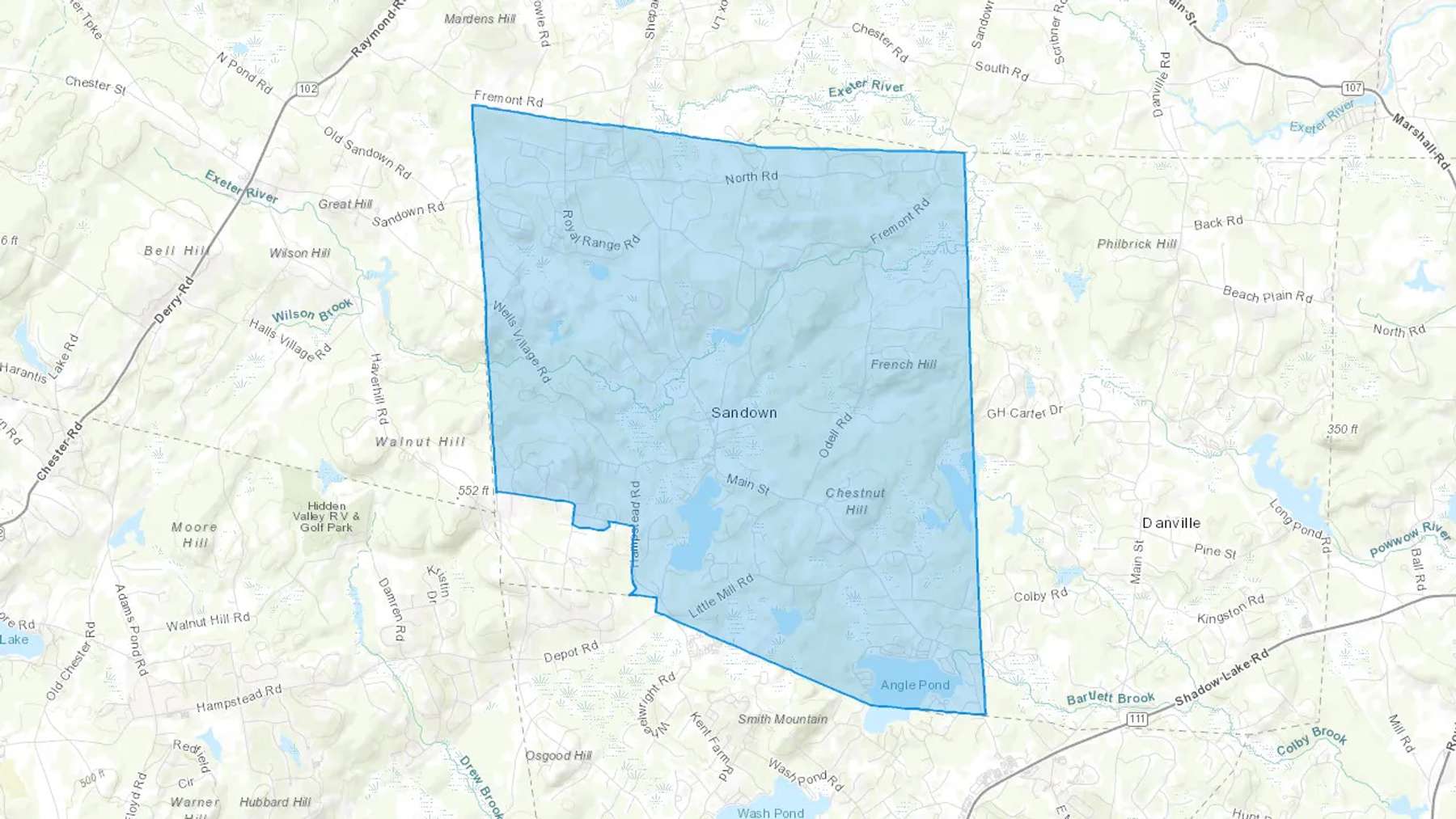 Sandown, NH Cash heating Oil delivery map Map of the COD Fuel Oil delivery service area for Sandown, NH