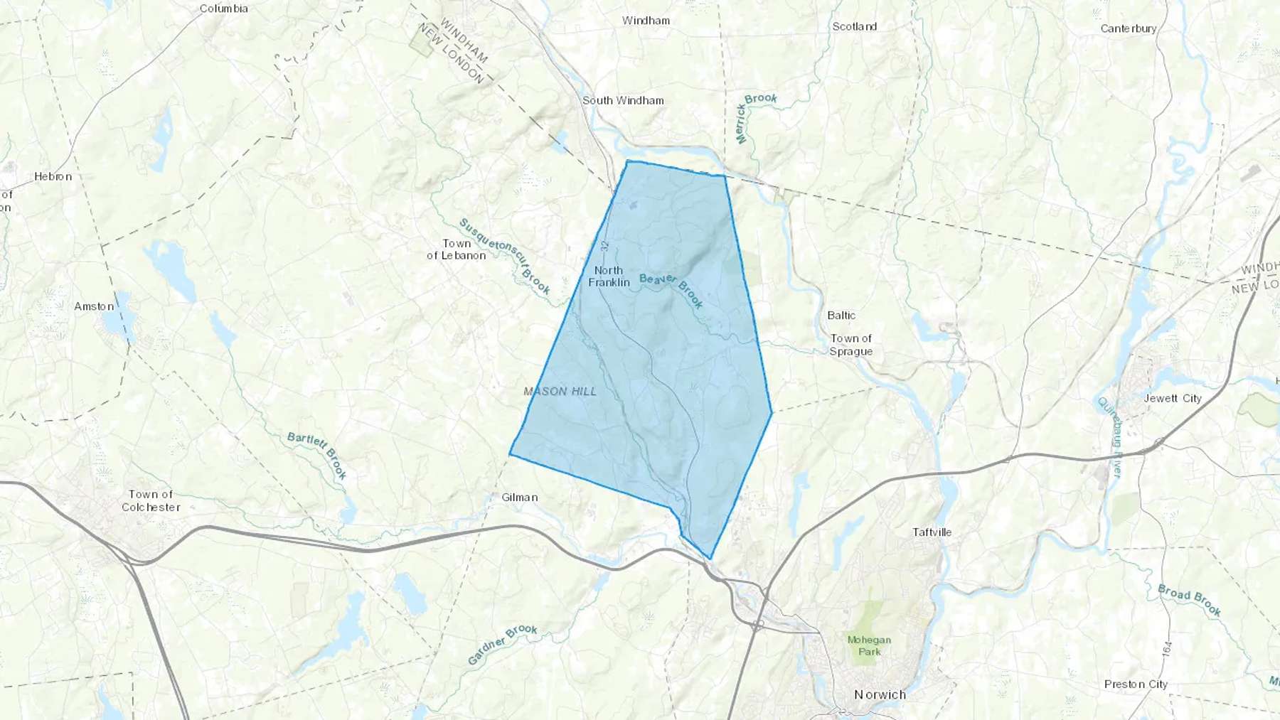 North Franklin, CT Cash heating Oil delivery map Map of the COD Fuel Oil delivery service area for North Franklin, CT