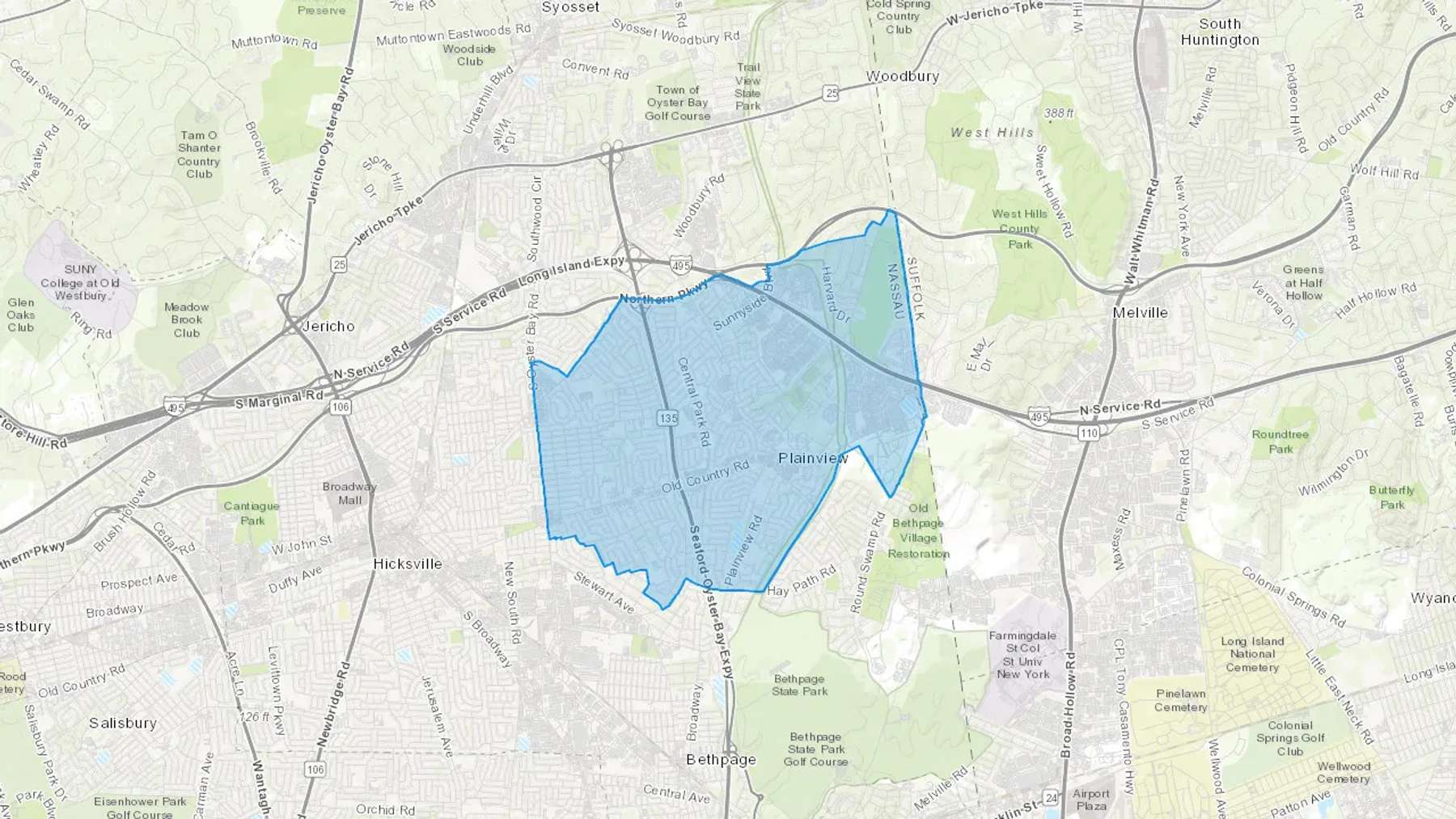 Plainview, NY Cash heating Oil delivery map Map of the COD Fuel Oil delivery service area for Plainview, NY