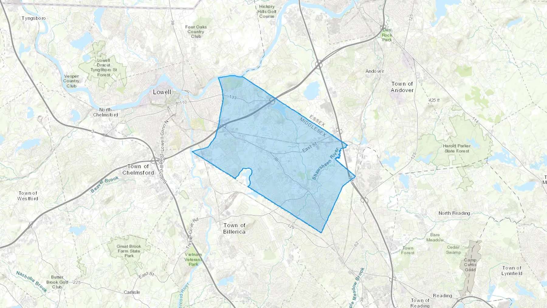Tewksbury, MA Cash heating Oil delivery map Map of the COD Fuel Oil delivery service area for Tewksbury, MA