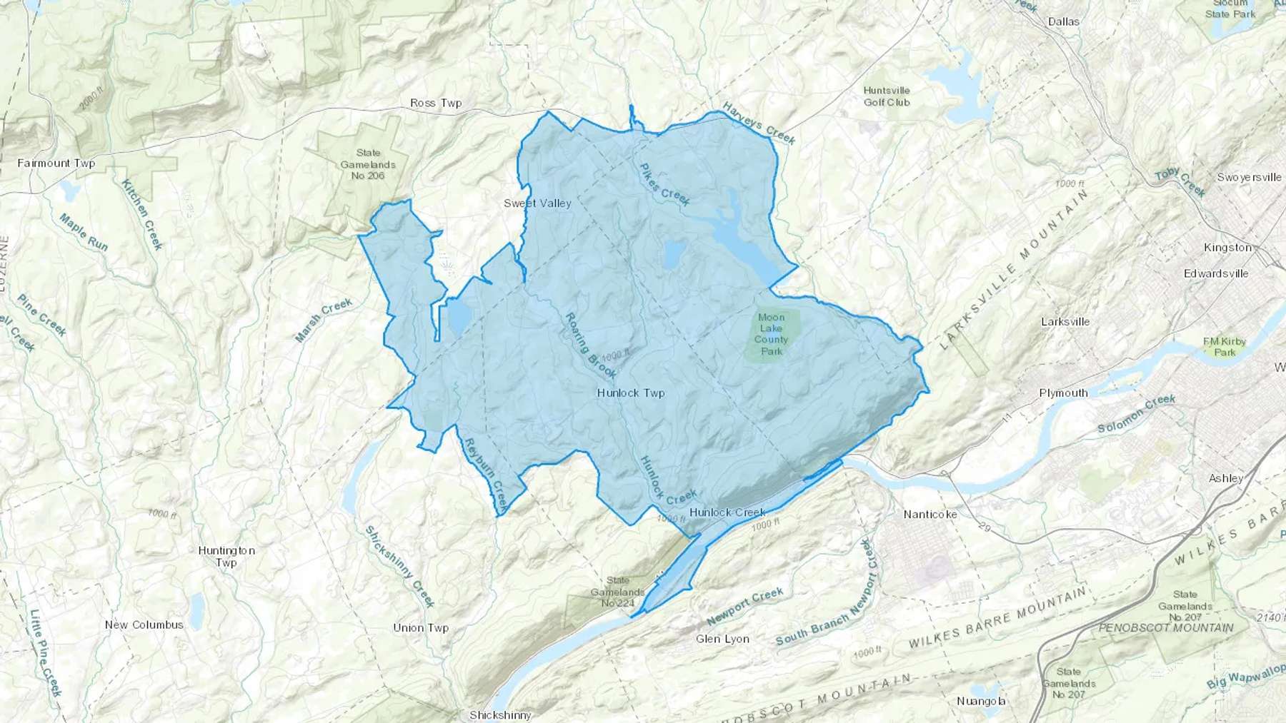 Hunlock Creek, PA Cash heating Oil delivery map Map of the COD Fuel Oil delivery service area for Hunlock Creek, PA