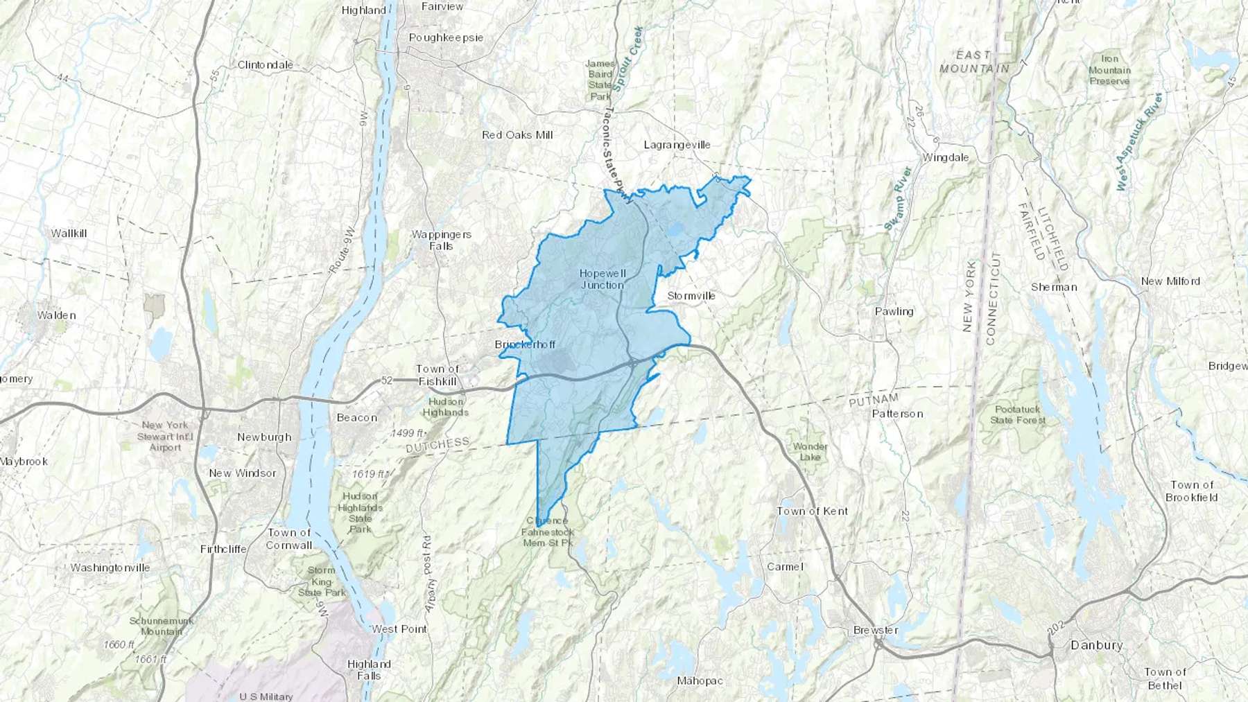 Hopewell Junction, NY Cash heating Oil delivery map Map of the COD Fuel Oil delivery service area for Hopewell Junction, NY