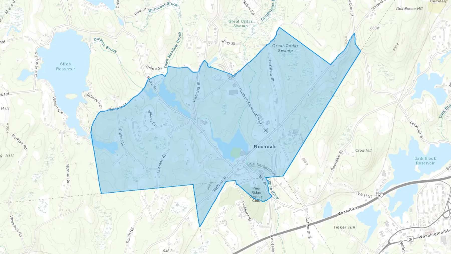 Rochdale, MA Cash heating Oil delivery map Map of the COD Fuel Oil delivery service area for Rochdale, MA