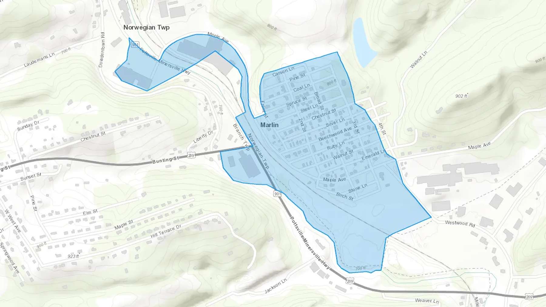 Mar Lin, PA Cash heating Oil delivery map Map of the COD Fuel Oil delivery service area for Mar Lin, PA