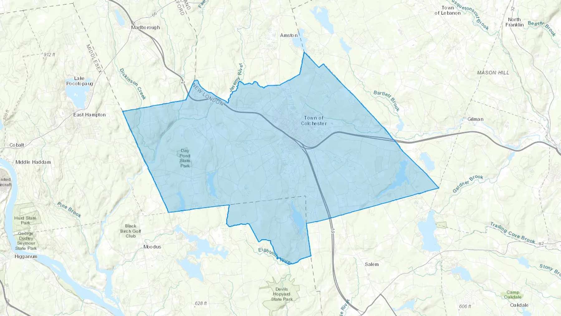 Colchester, CT Cash heating Oil delivery map Map of the COD Fuel Oil delivery service area for Colchester, CT