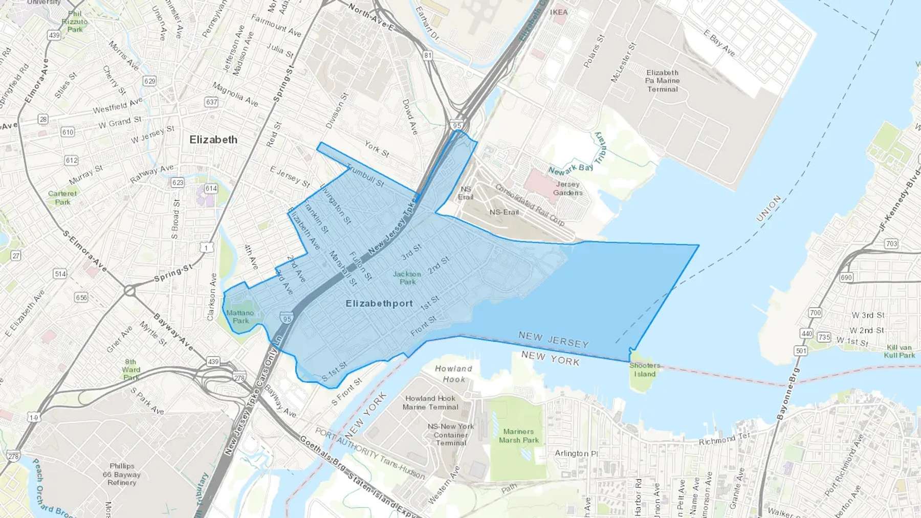 Elizabethport, NJ Cash heating Oil delivery map Map of the COD Fuel Oil delivery service area for Elizabethport, NJ