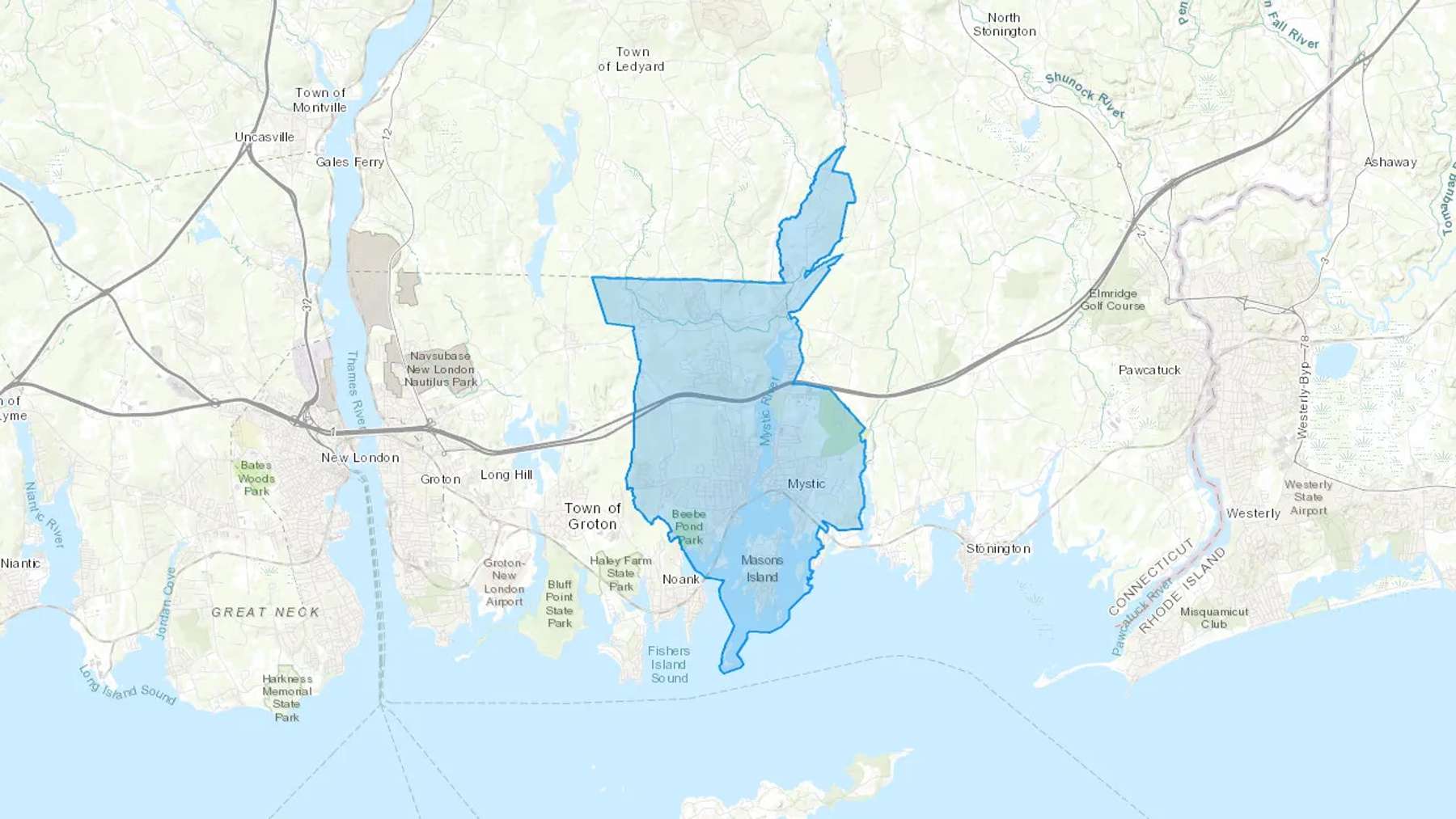 West Mystic, CT Cash heating Oil delivery map Map of the COD Fuel Oil delivery service area for West Mystic, CT